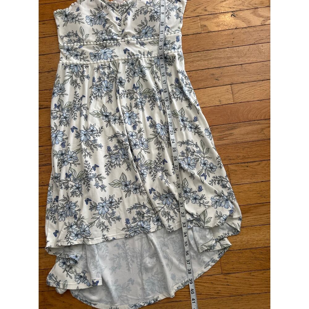 No Boundaries Floral High Low Dress Womens Large Cottagecore Boho Blue White - Picture 5 of 5
